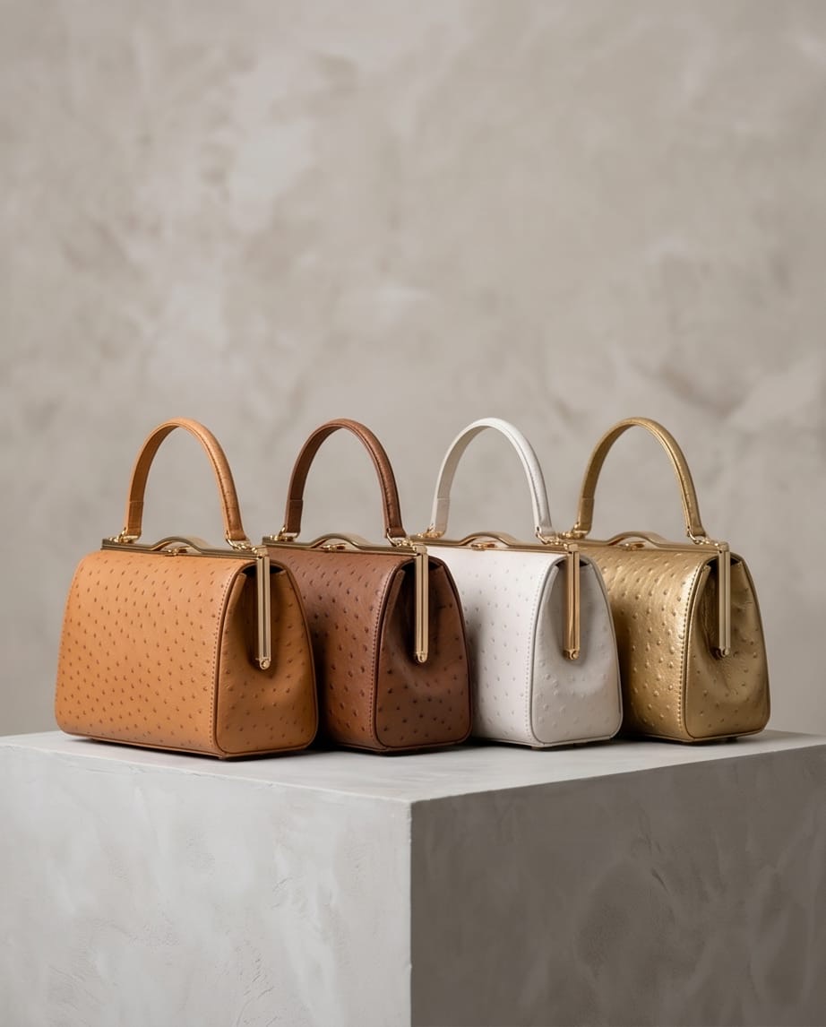Ostrich-Embossed Frame Bag Collection - 4 Colors
