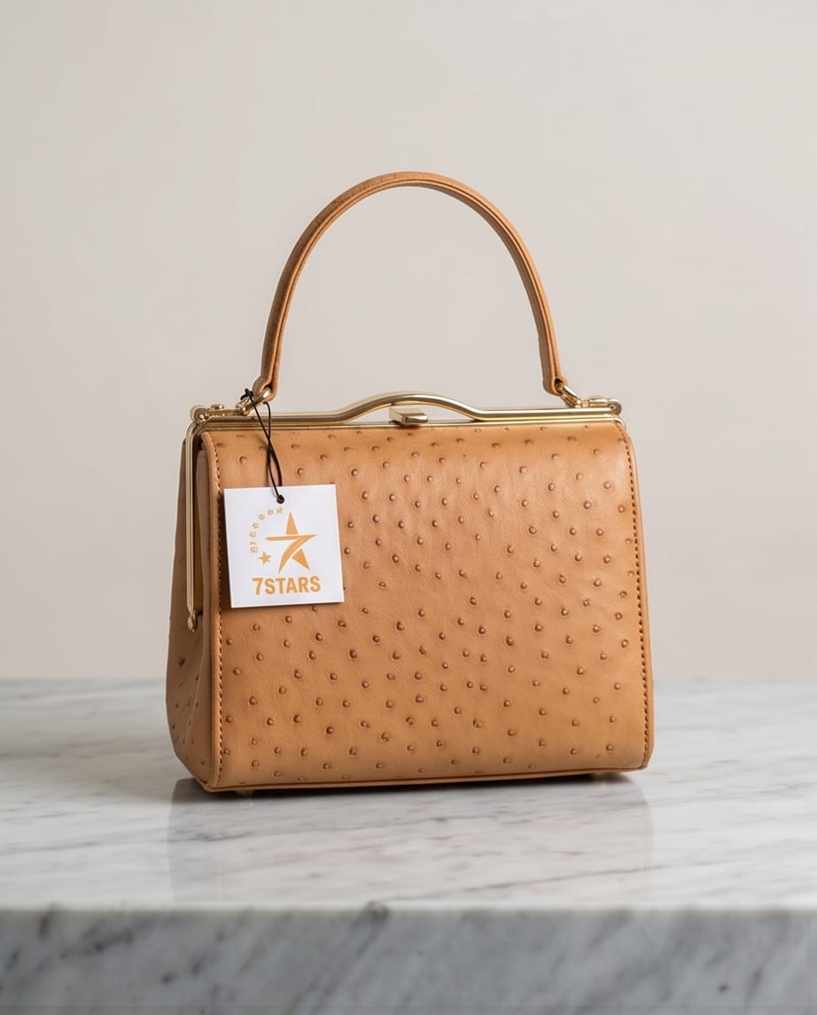 Tan Ostrich-Embossed 7STARS Frame Bag