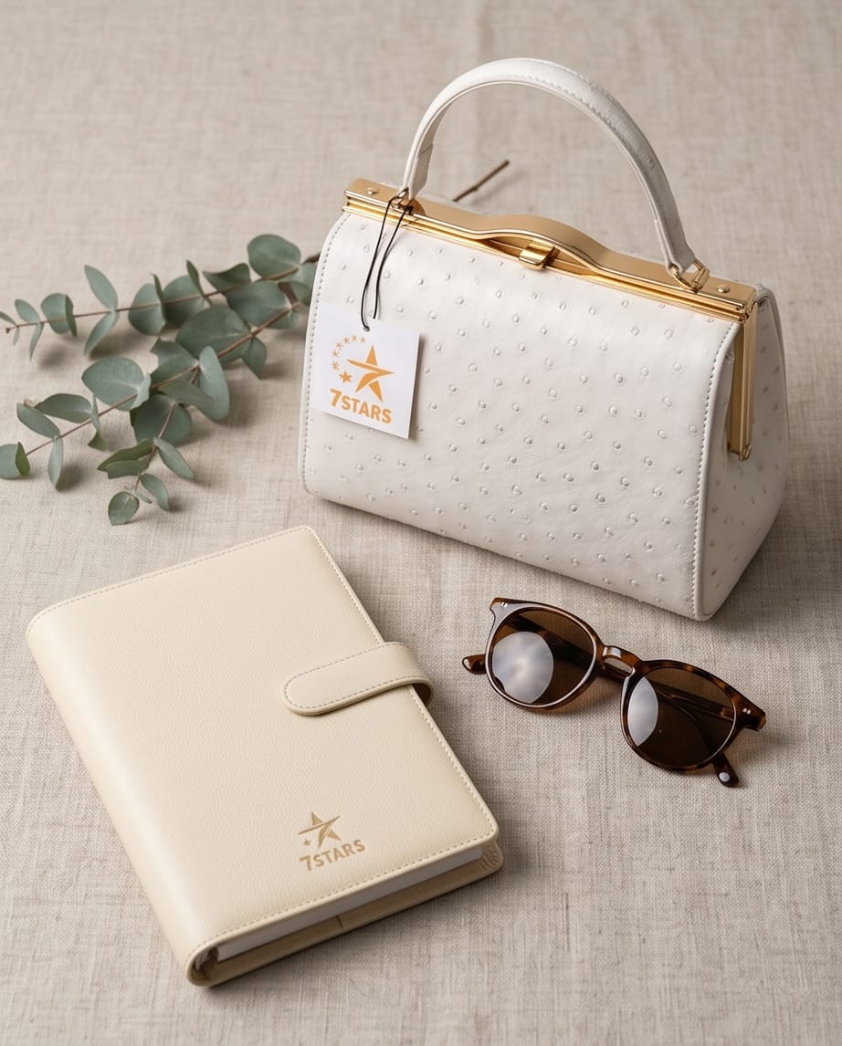 White Ostrich-Embossed 7STARS Frame Bag