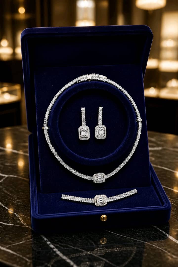 Silver Crystal Baguette Jewelry Set