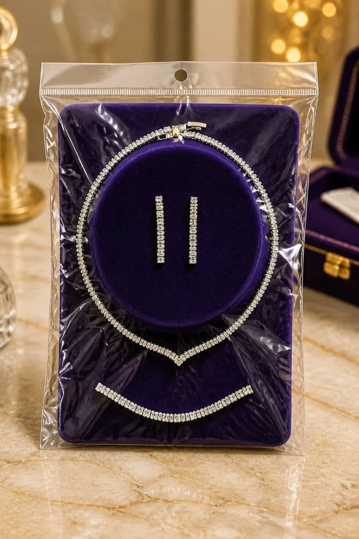 Silver Crystal V-Shaped Jewelry Set