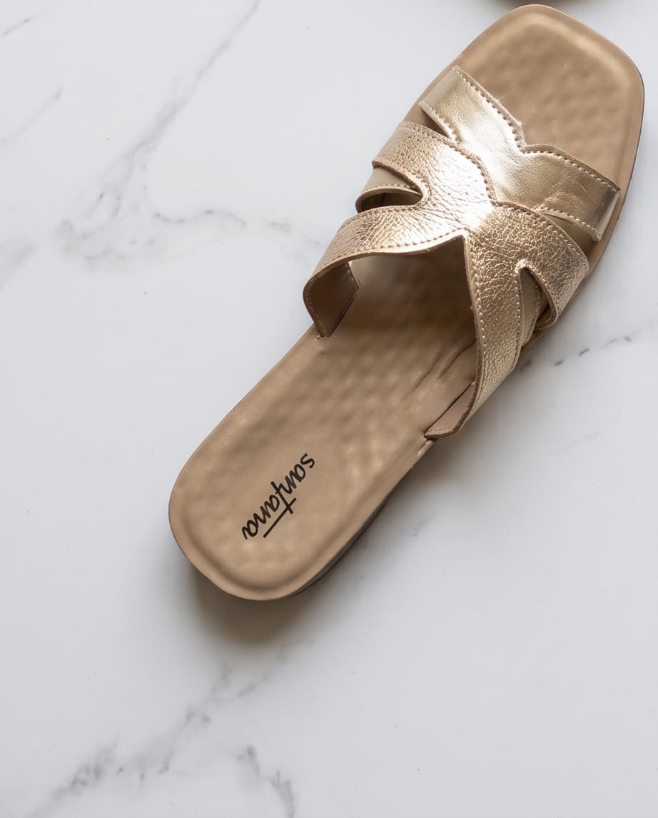 Santana Gold Cross-Strap Flat Slides