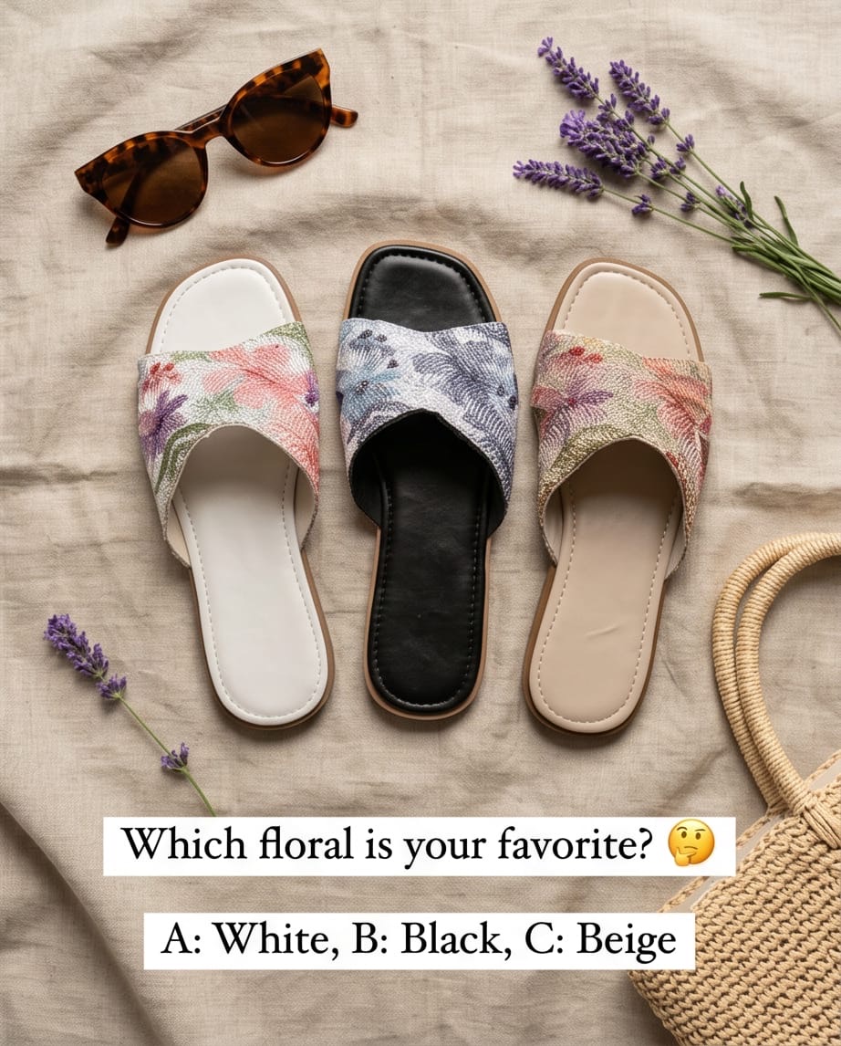 Floral Embroidered Flat Slides - Three Colors